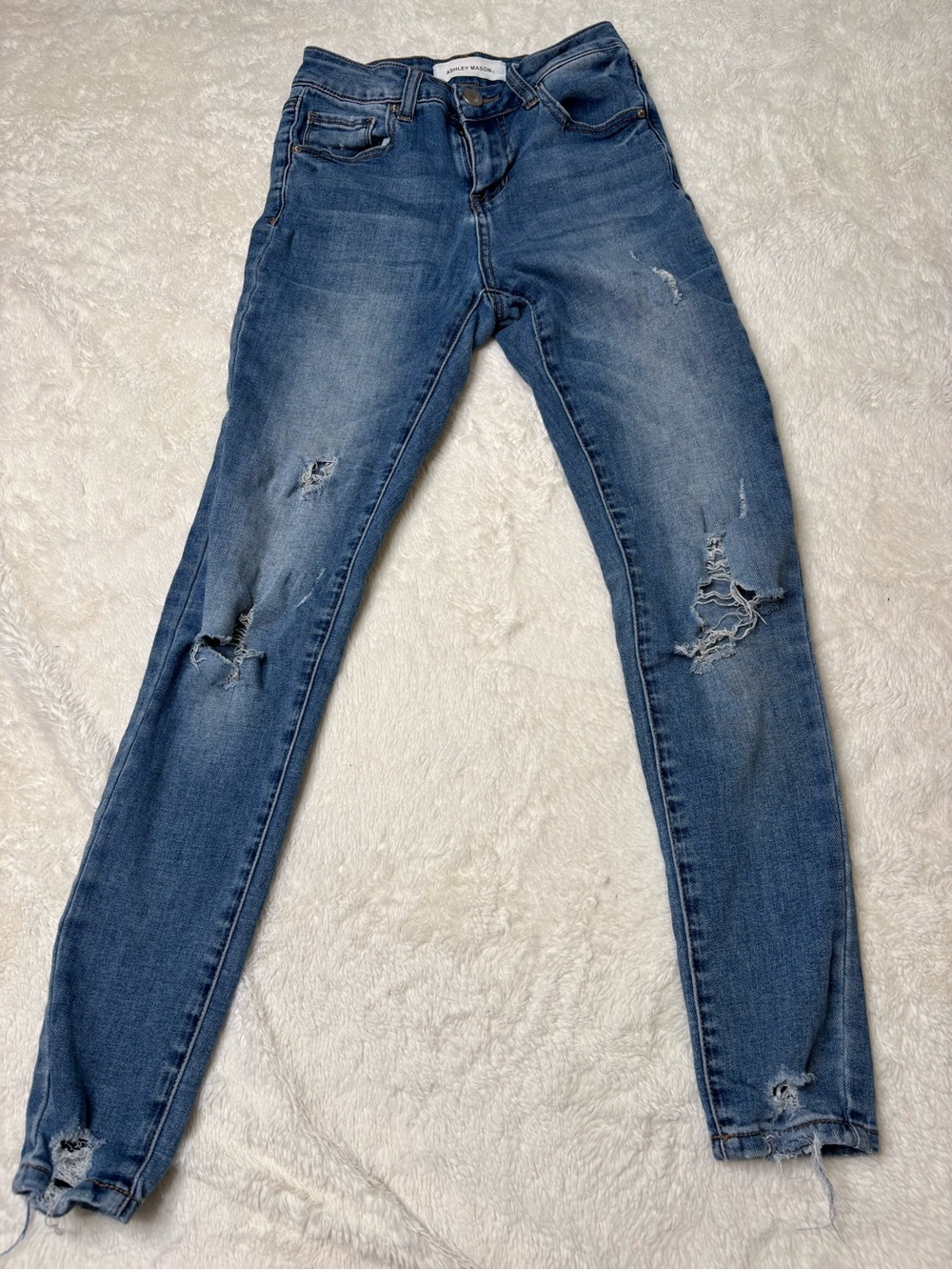 Ashley Mason Distressed Medium Blue High-Rise Skinny Jeans